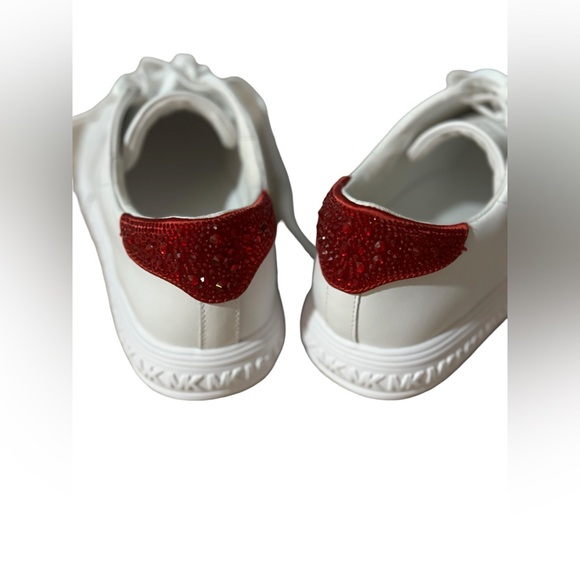 Michael Kors- Grove Embellished Leather sneakers in White Crisom/Red- Lace-up- 9 - Picture 8 of 14